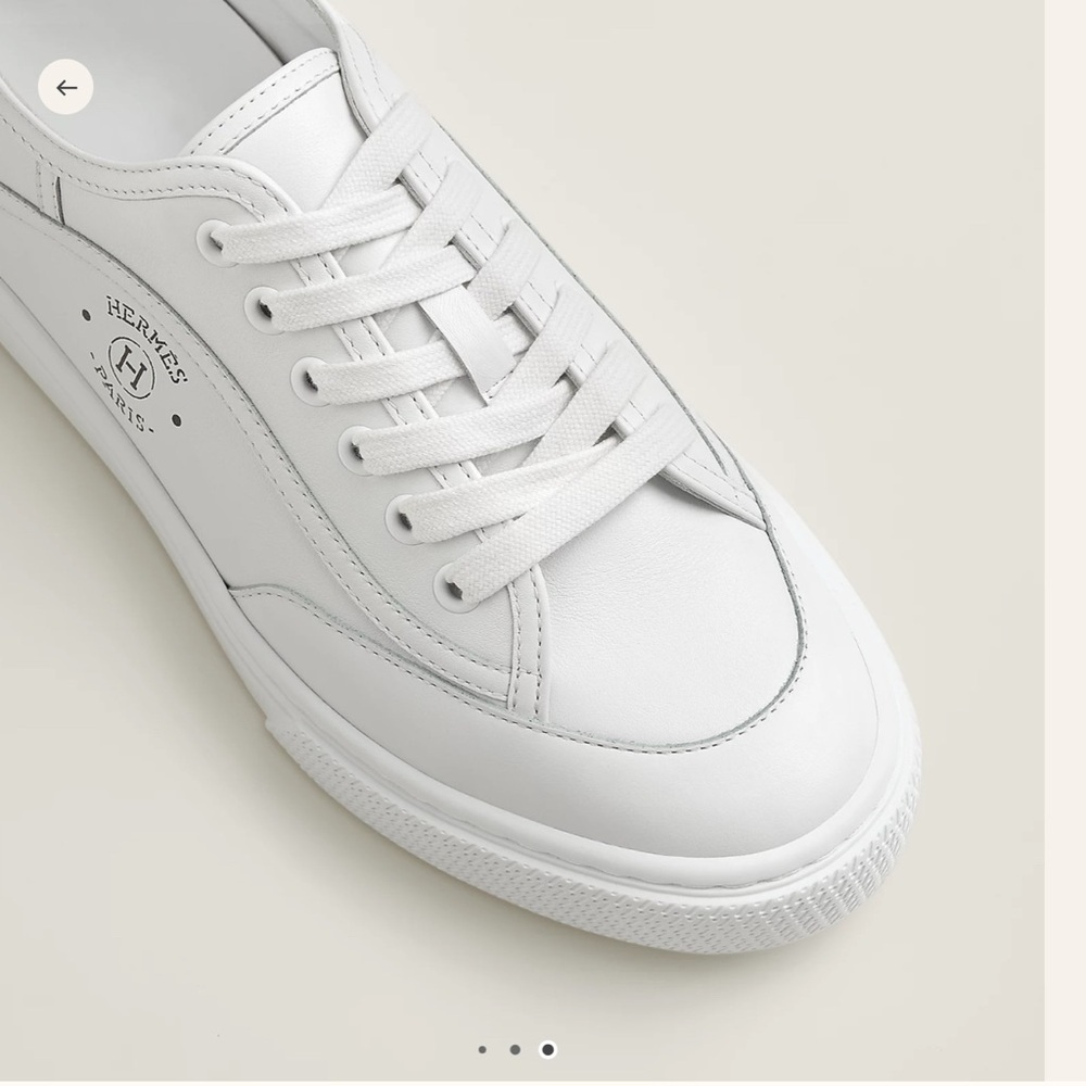 Hermes “Get Sneaker”, size 37.5, all white lamb skin with 1” rubber sole